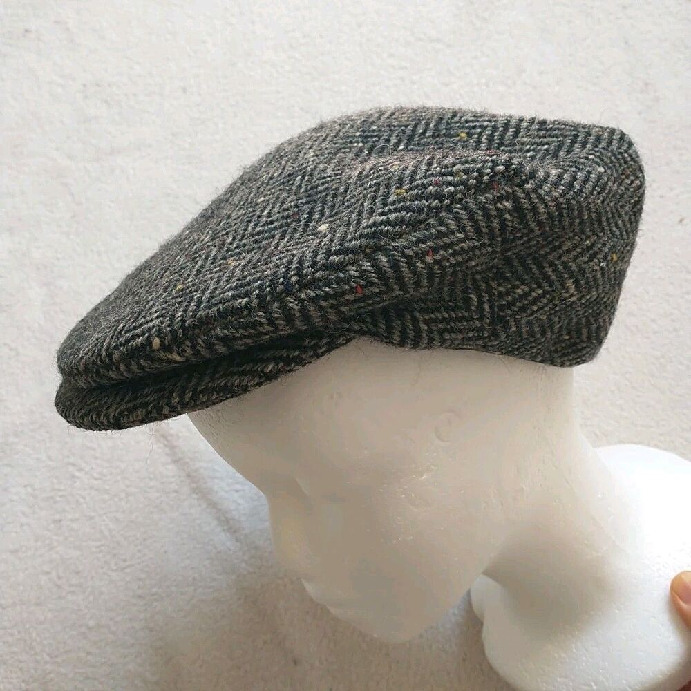 Hanna Hats Newsboy Hat Flat Cap M Herringbone Donegal Tweed 100%Wool Ireland